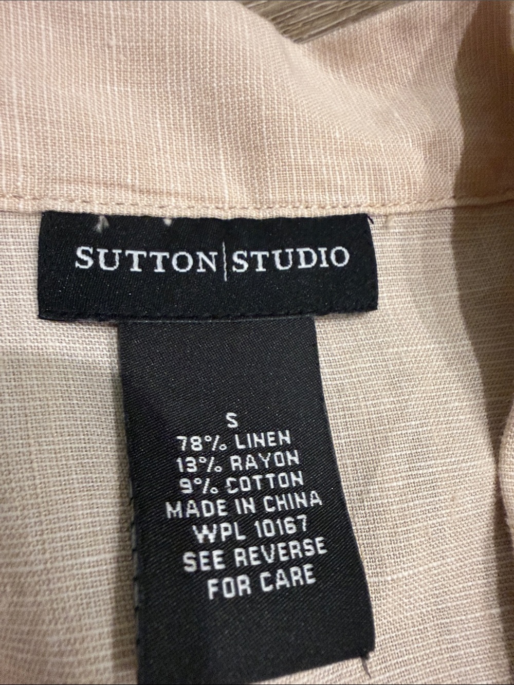 NWOT Sutton Studio Cream Tan Linen-Blend natural fiber Wrap Top - Picture 2 of 8